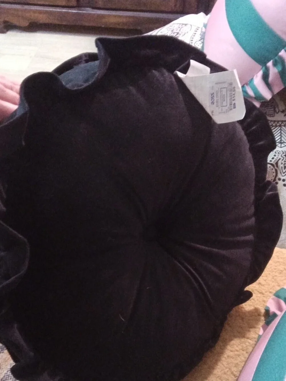 LOFT Round Black Tufted Ruffled Accent Pillow